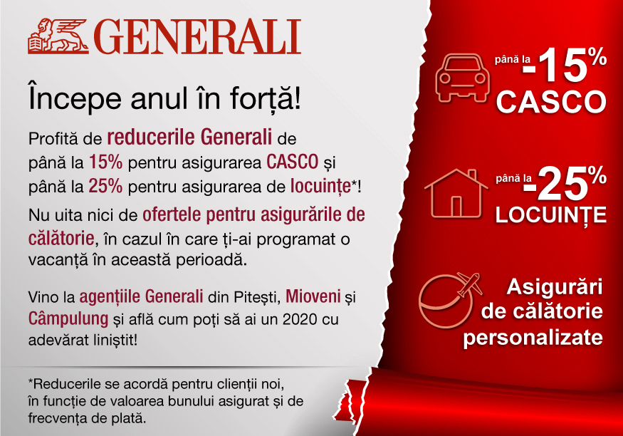Generali: 15% pentru asigurarea CASCO și până la 25% pentru locuințe*!